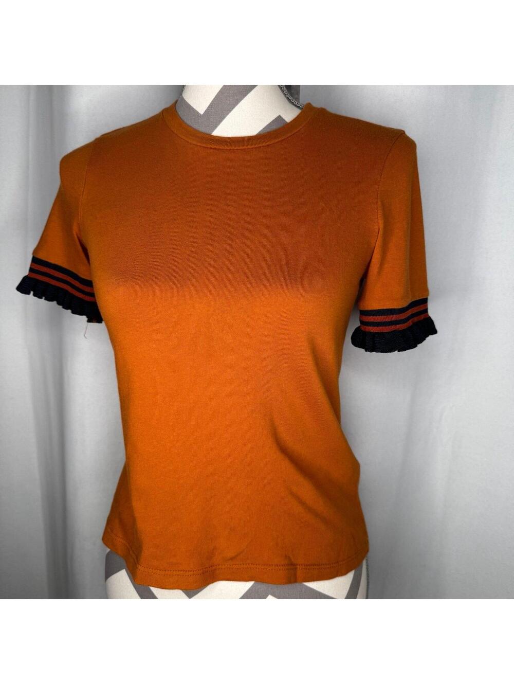 Zara trafaluc Orange & Navy Ruffle Sleeve Tee